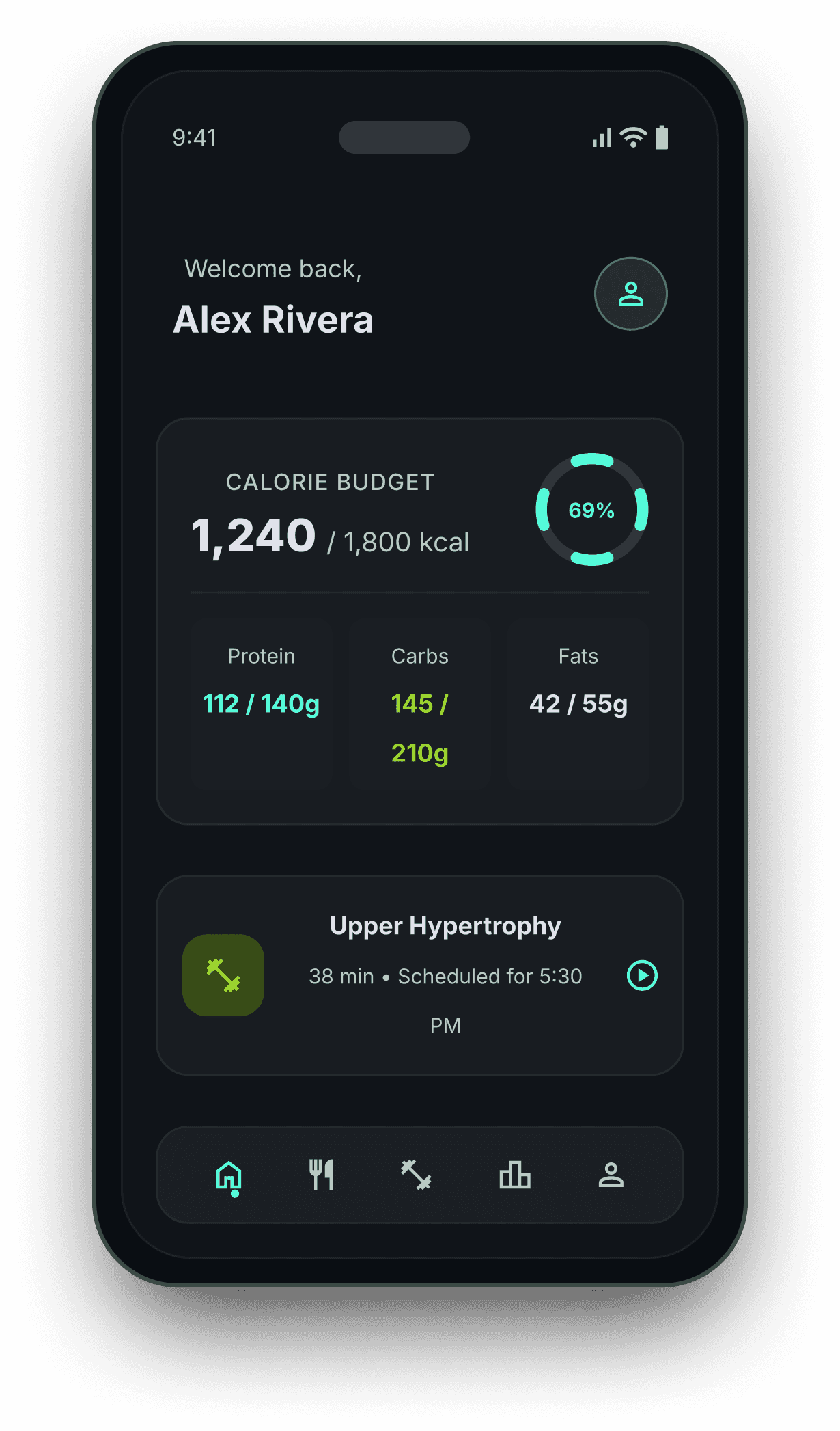 Caloriq mobile app dashboard
